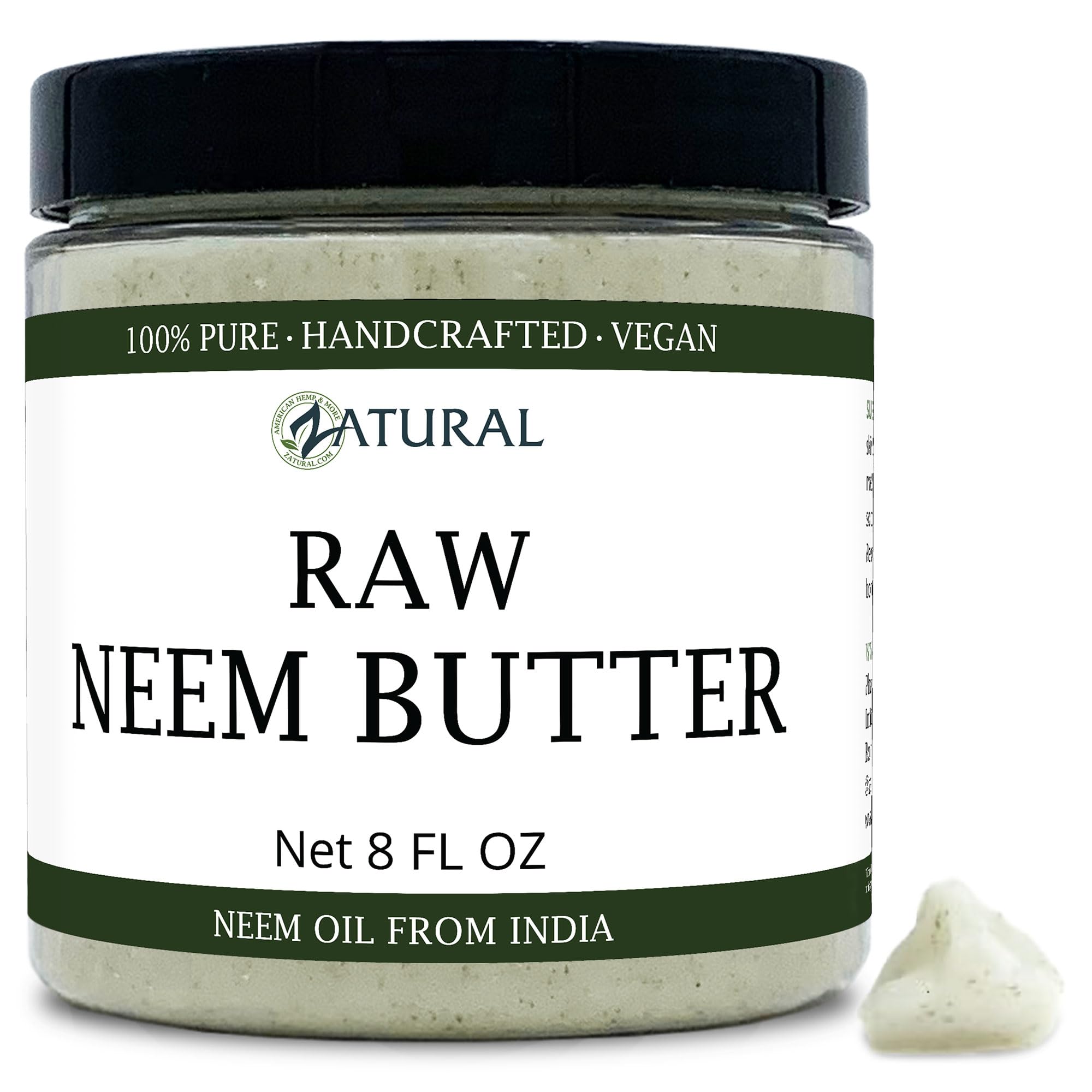 Zatural Organic Neem Butter-Coconut Oil jar shows rich cream for full-body hydration