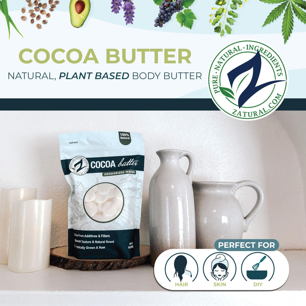 Zatural raw cocoa butter wafers used in DIY skincare like lotions and balms