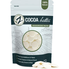 Zatural raw cocoa butter wafers packaging in resealable pouch for easy storage