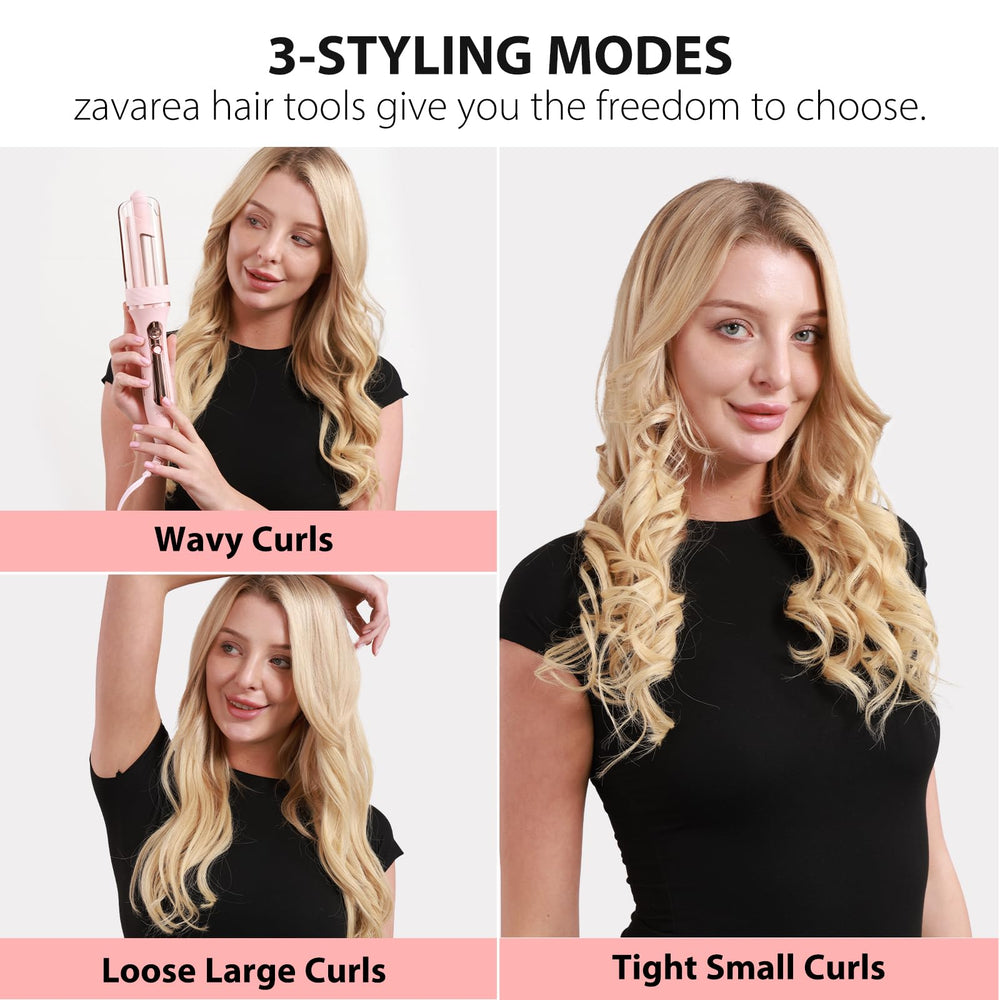 Zavarea 1-inch curling wand creating beach waves.