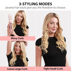 Zavarea 1-inch curling wand creating beach waves.