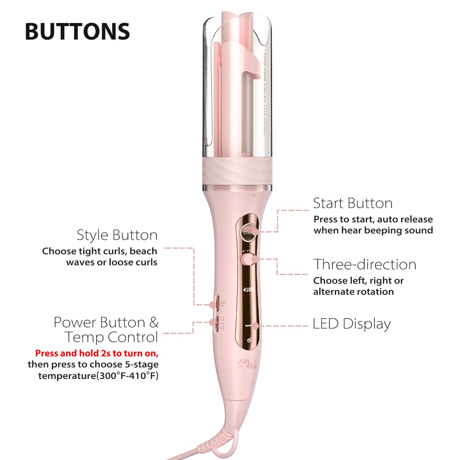 Zavarea ceramic barrel with negative ion care reduces frizz.