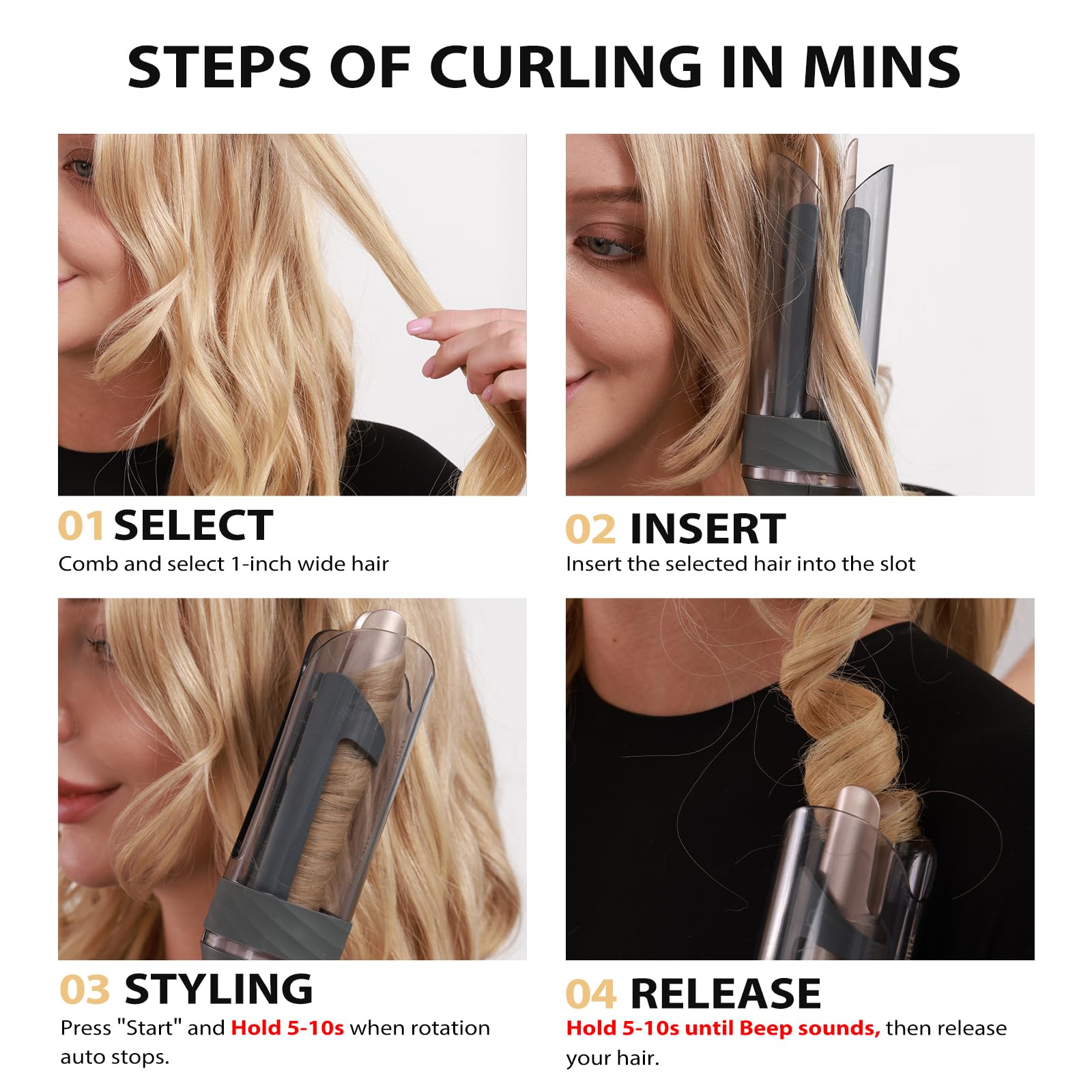 Zavarea curling iron control panel with temp and direction indicators