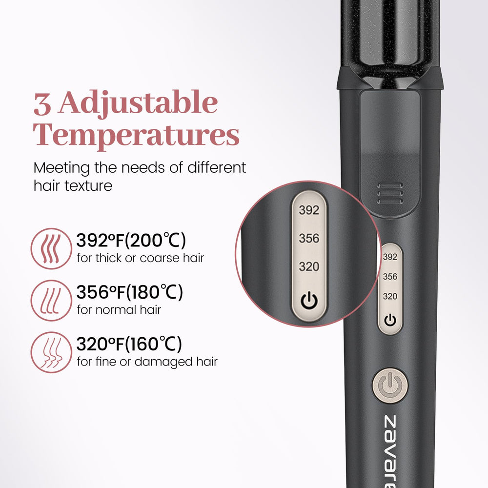 Zavarea curling iron heats up in 30 seconds for quick styling.