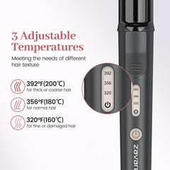 Zavarea curling iron heats up in 30 seconds for quick styling.