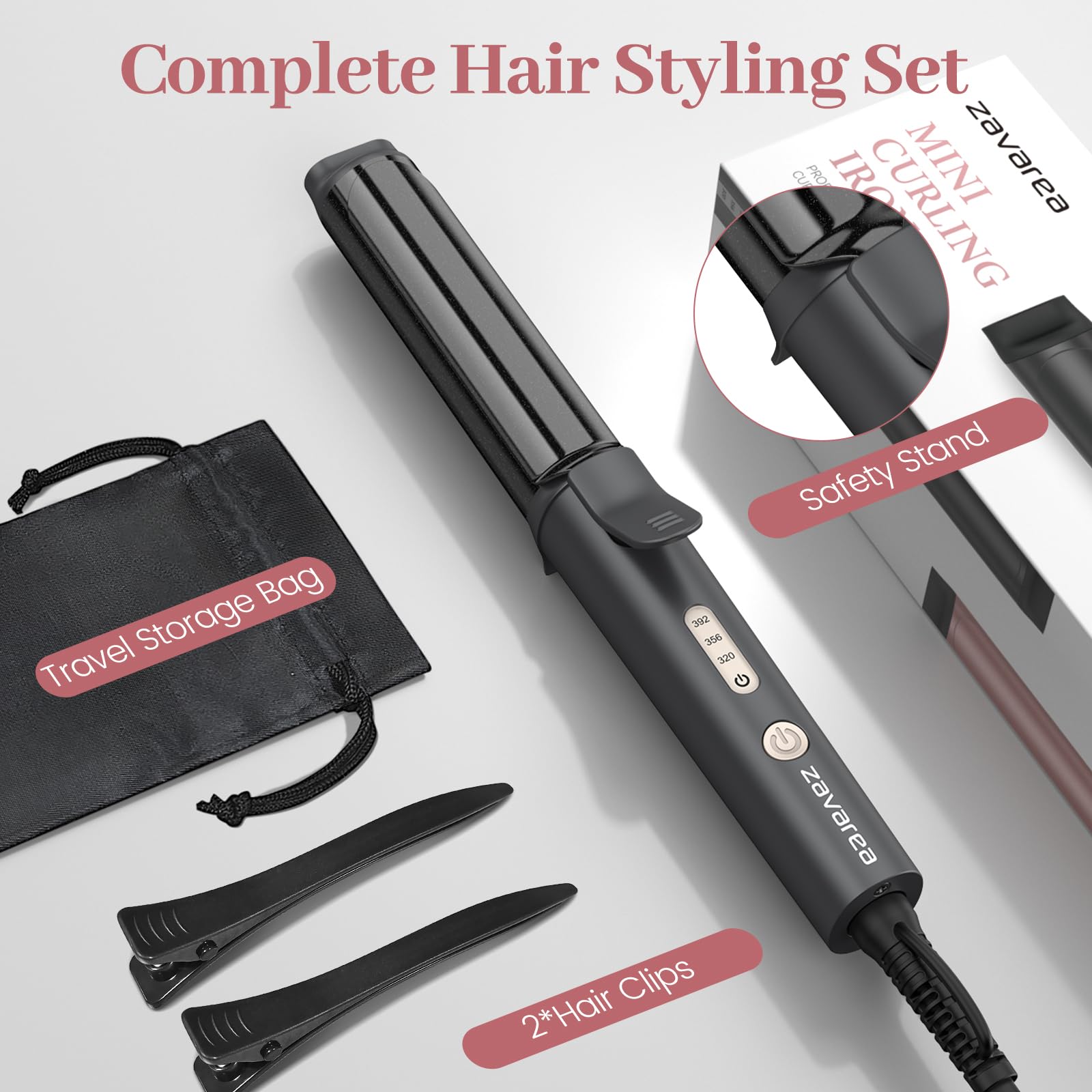 Zavarea compact travel-size curler fits purses and bags for on-the-go styling.