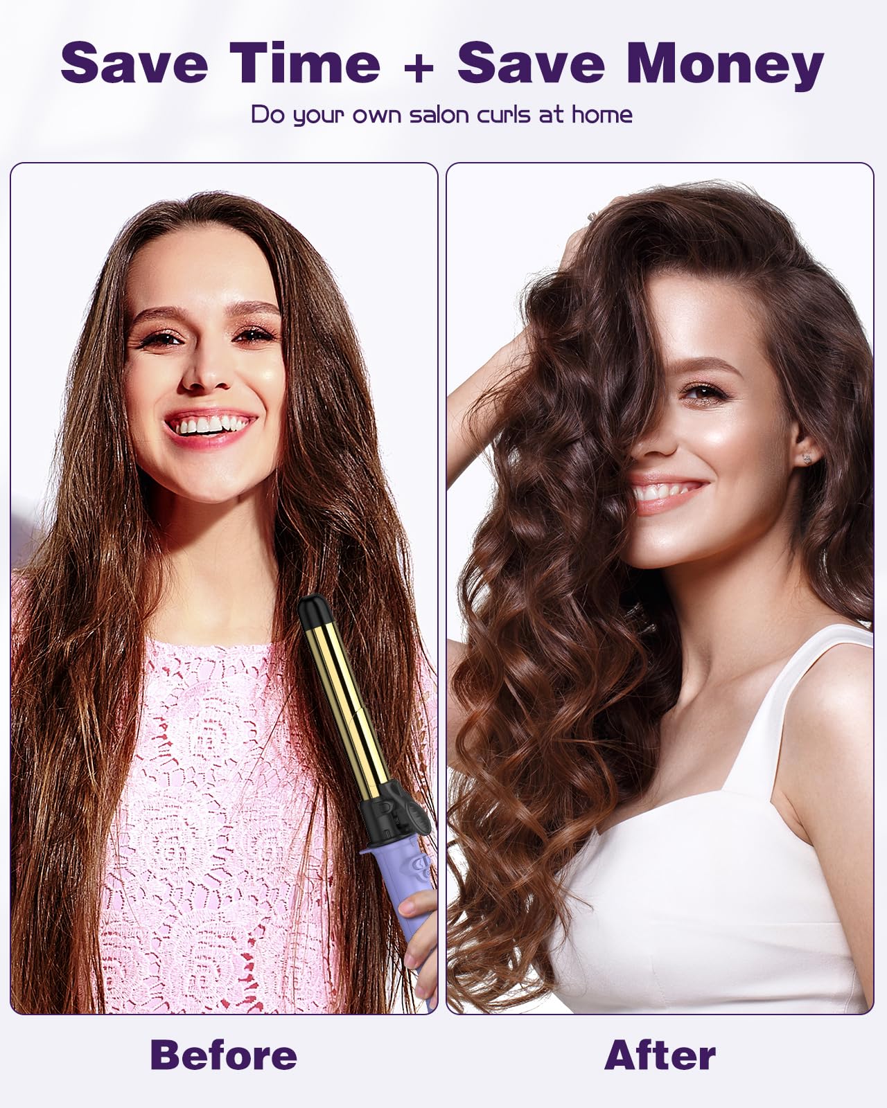 zavarea professional curling wand titanium barrel close-up shows ultra-high heat and corrosion resistance.
