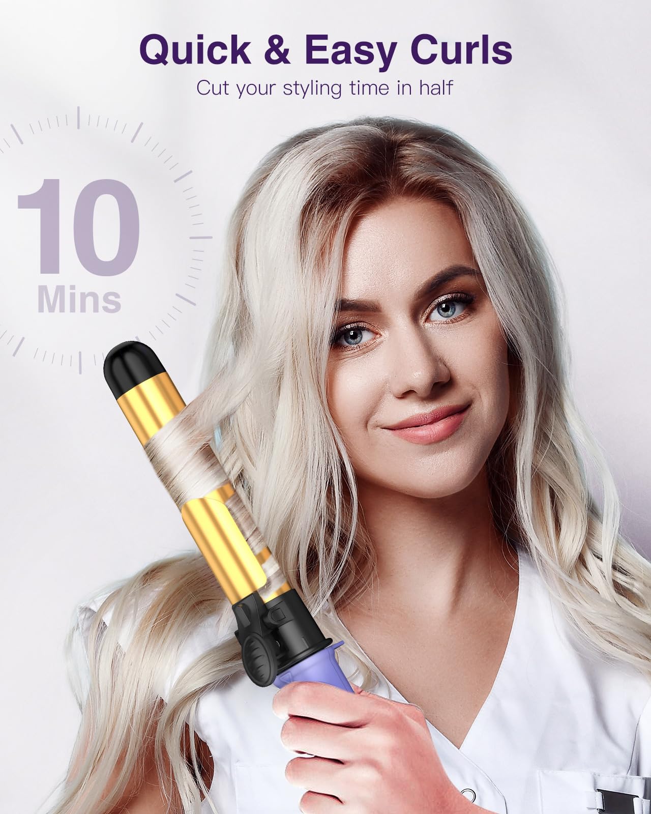 ZAVAREA auto-rotate button demonstrates effortless one-handed curling.
