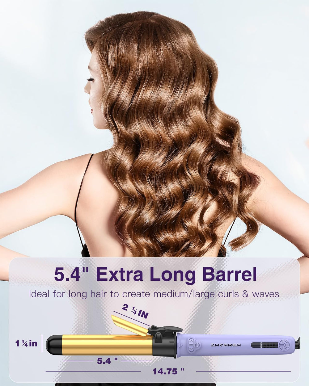 ZAVAREA barrel close-up reveals ceramic surface for smooth, even heat.
