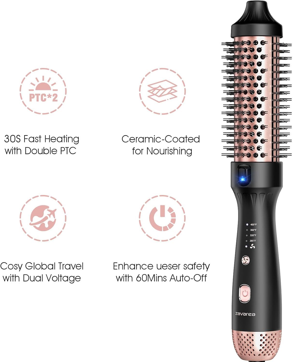 Zavarea Thermal Brush dual voltage makes global travel styling simple.