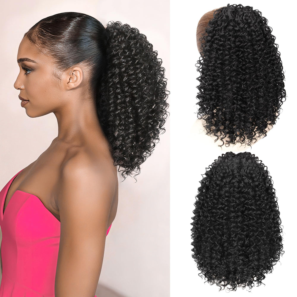 ZAVIDE drawstring ponytail curly 10in 1B blends naturally for everyday wear.