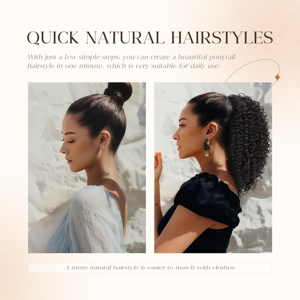 ZAVIDE natural-blend ponytail matches black hair for a seamless look.