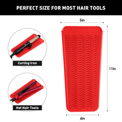 ZAXOP red silicone mat pouch with curling iron demonstrates portable heat protection