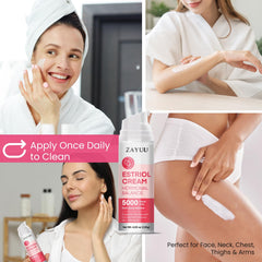 ZAYUU Estriol Face Cream texture close-up highlights lightweight formula for smooth skin.