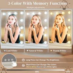 ZazaFi Hollywood Vanity Mirror shows three lighting colors for day-to-night makeup.