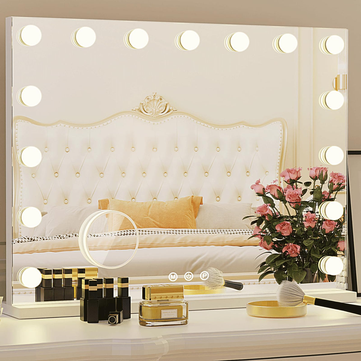ZazaFi Hollywood Vanity Mirror front view with 15 LEDs for bright, even makeup lighting.