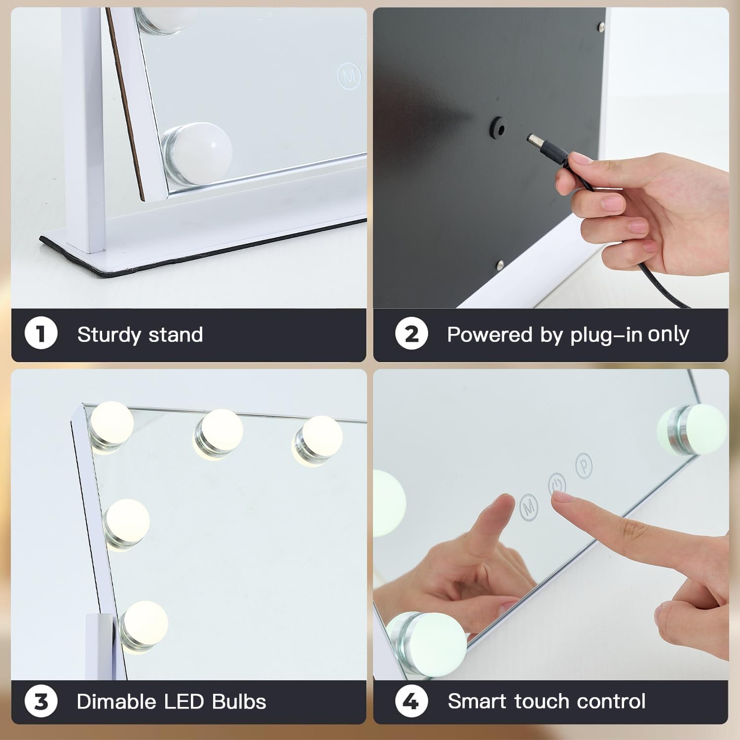 ZBOCAI vanity mirror features 360-degree rotation for flexible angle positioning.