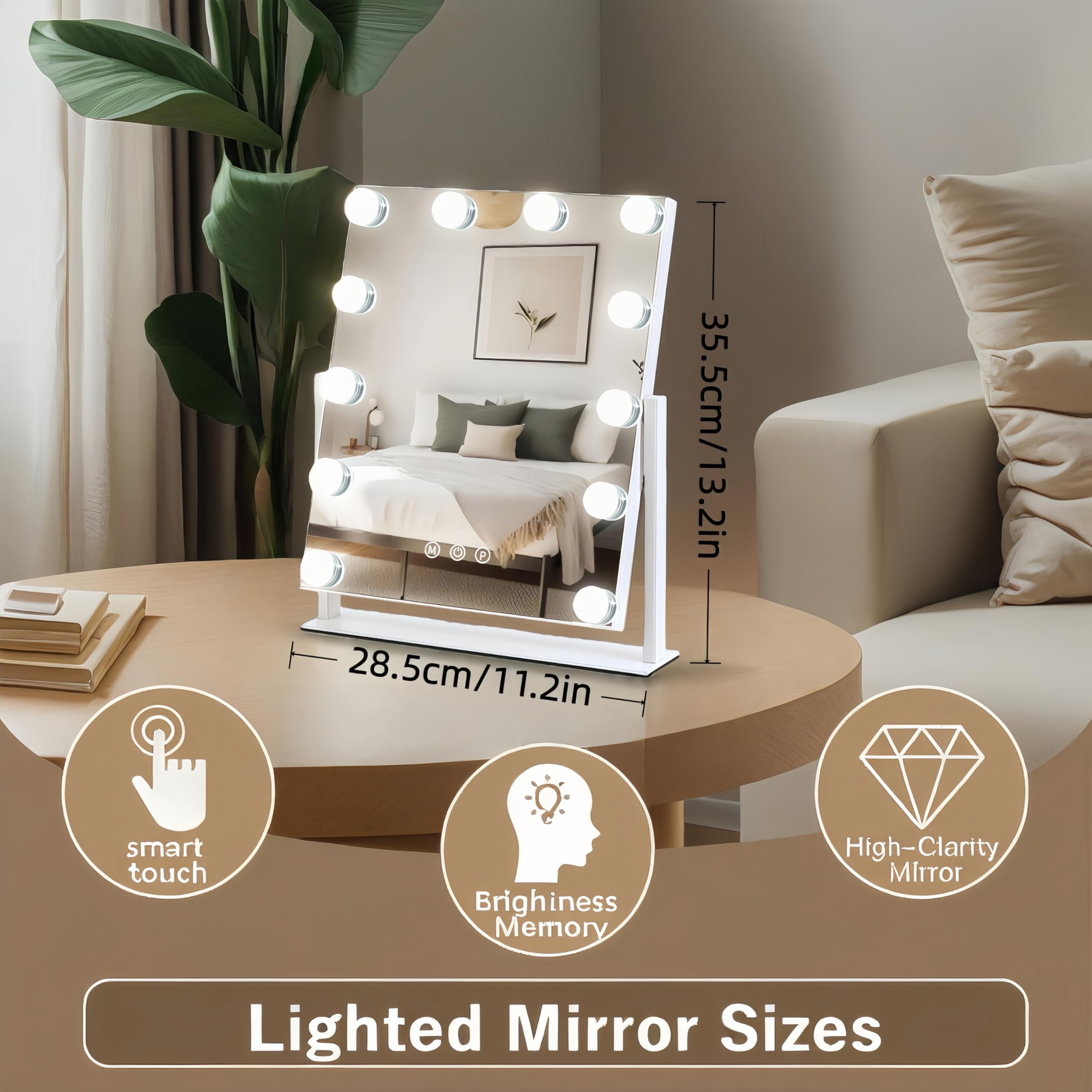 ZBOCAI Hollywood vanity mirror LED bulbs close-up for even skin tone check.