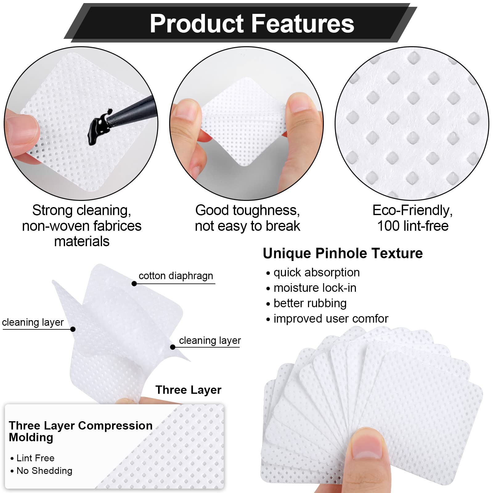 ZCDPFCBD soft non-woven wipes, fluff-free, ideal for lash prep and polish cleanup.