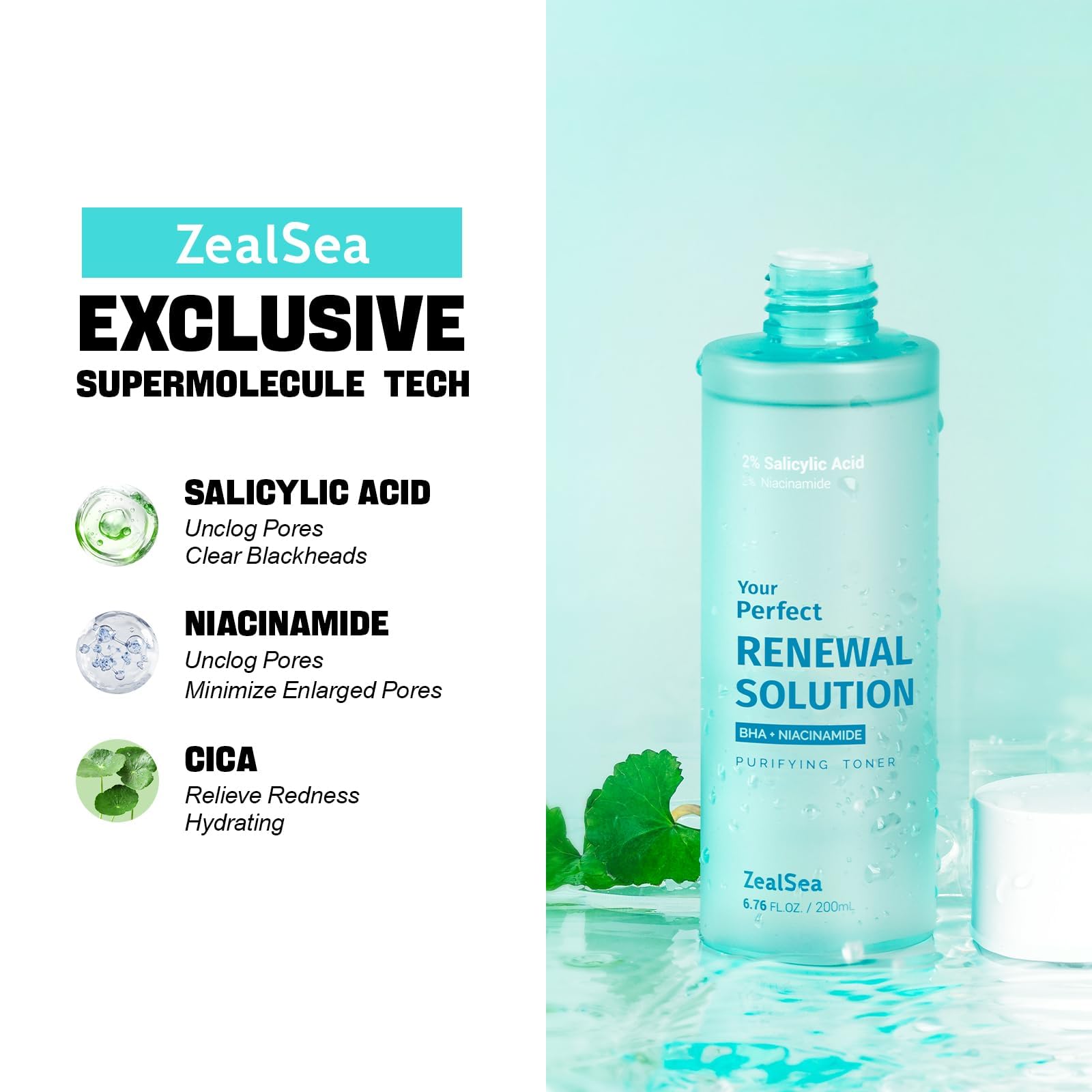 ZealSea Toner close-up on textured skin highlighting refined texture and smoothness.