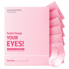 ZealSea under-eye patches pack closeup highlighting brightening, hydrating eye care.
