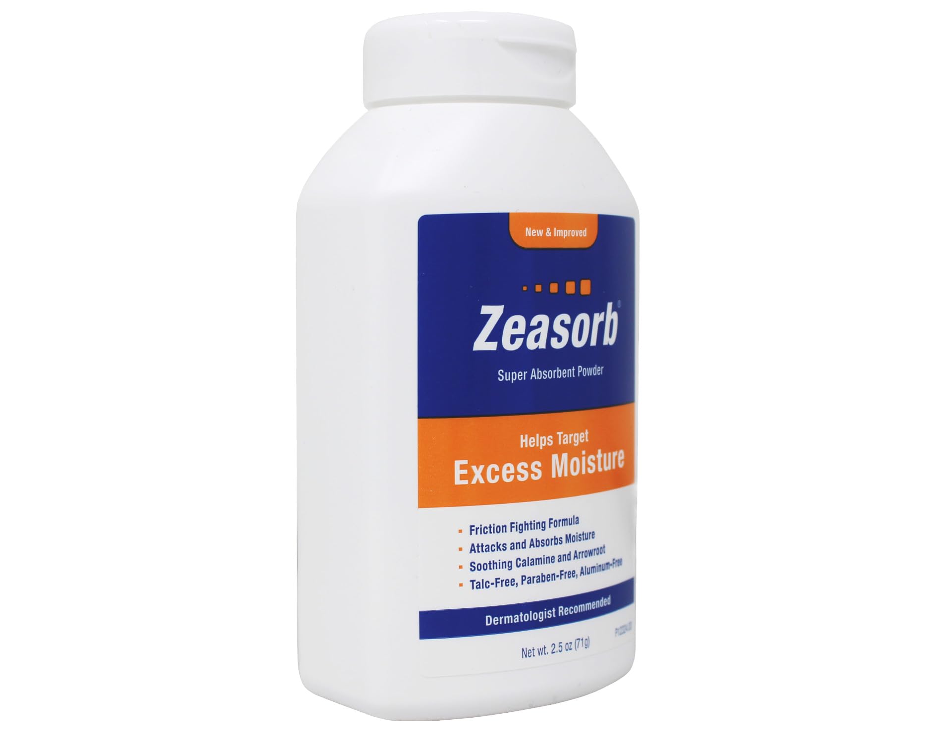 Zeasorb Excess Moisture powder close-up showing absorbent texture for dryness.