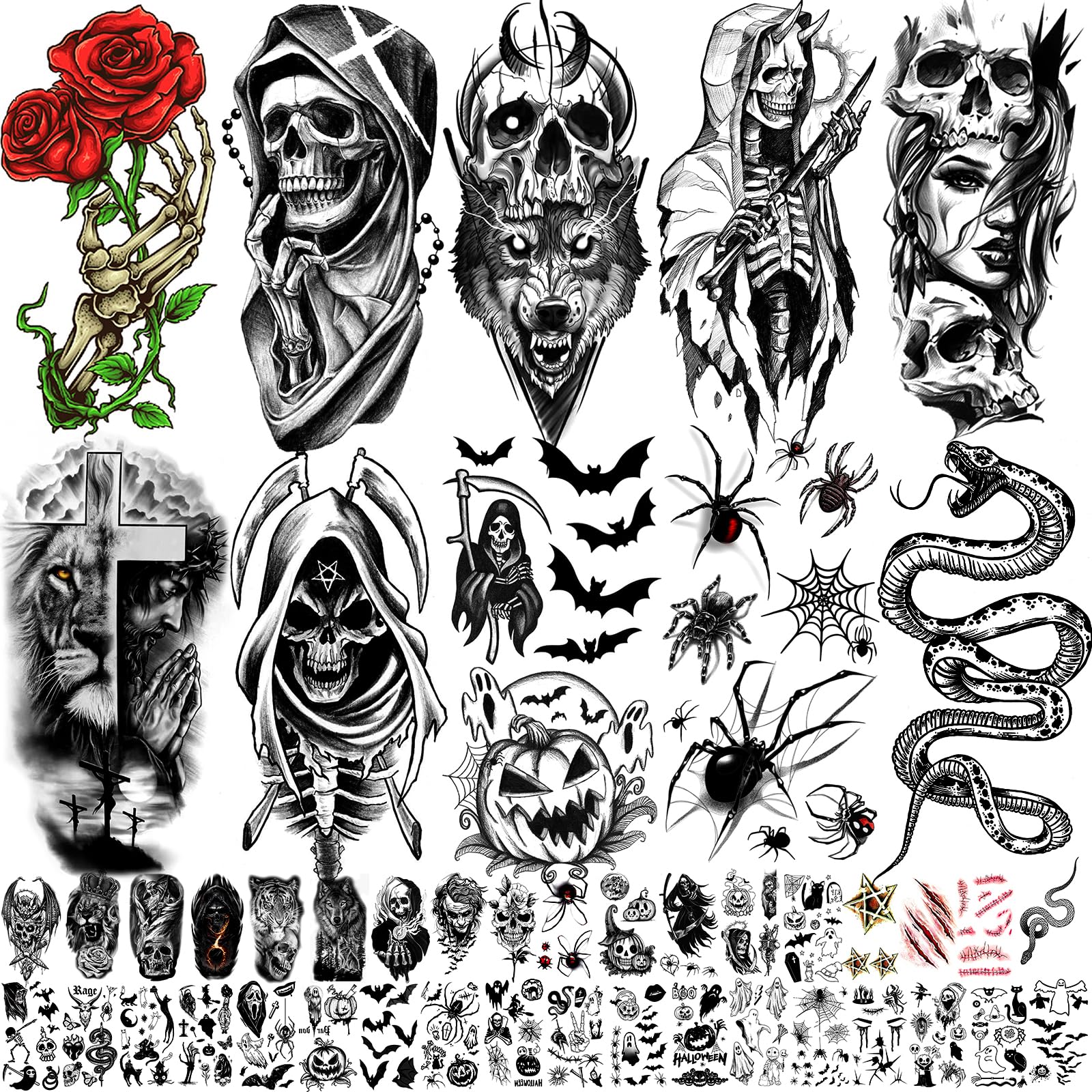 Zeecdatoo 52-sheets Halloween tattoos offer playful designs for kids and adults.