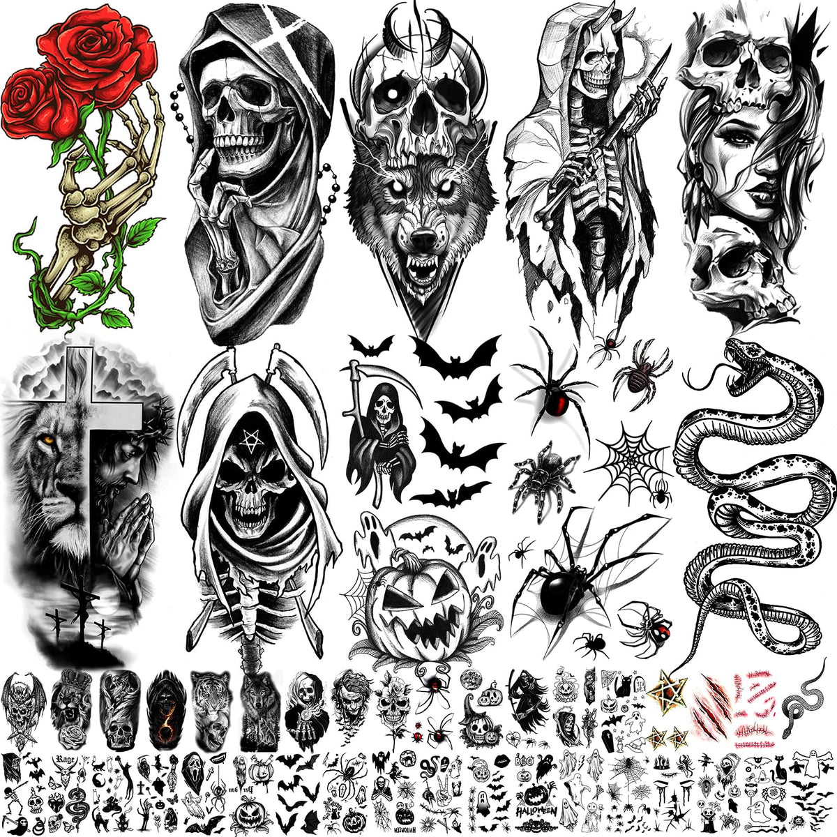 Zeecdatoo 52-sheets Halloween tattoos offer playful designs for kids and adults.