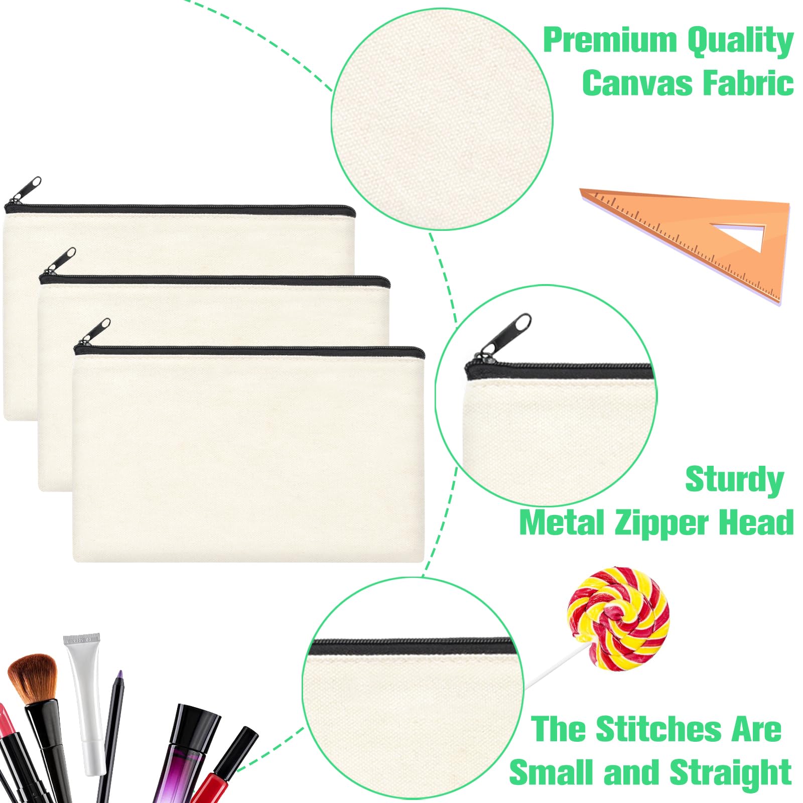 ZeeDix canvas pouch resin zipper close-up demonstrates smooth, durable opening.