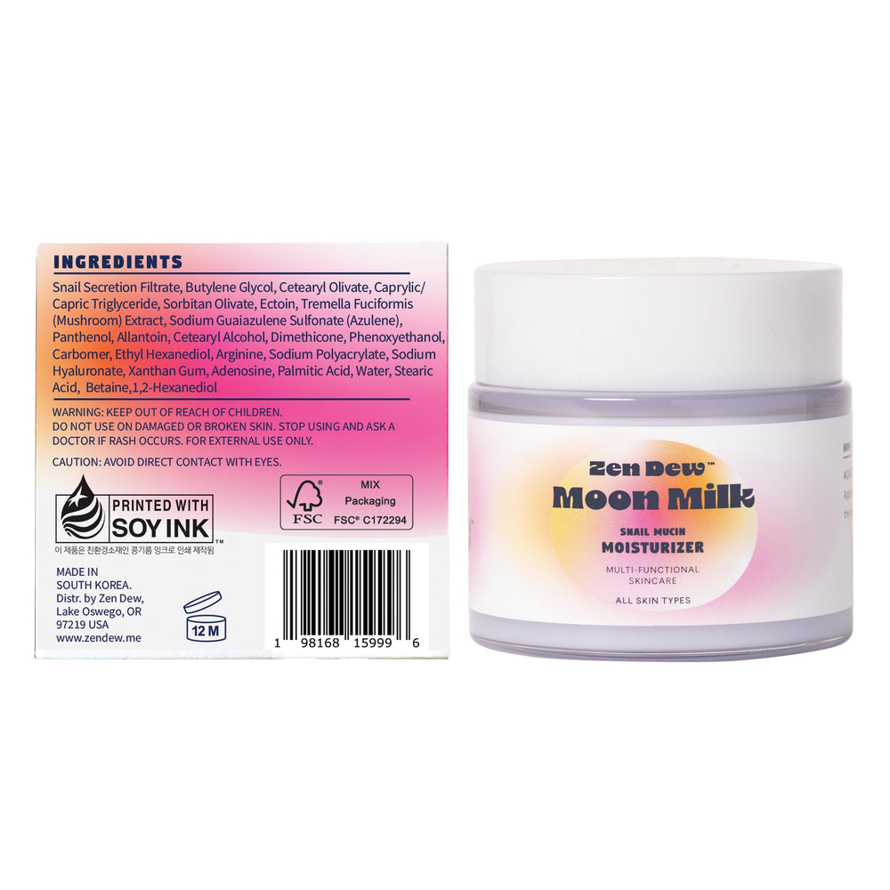 Zen Dew Moon Milk snail mucin moisturizer night routine shot for overnight hydration.