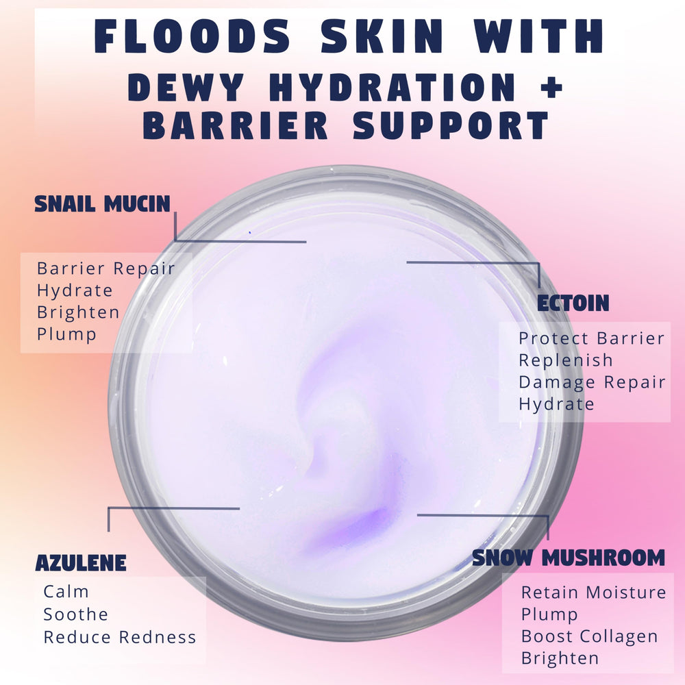 Zen Dew Moon Milk snail mucin moisturizer spread on skin for smooth texture.