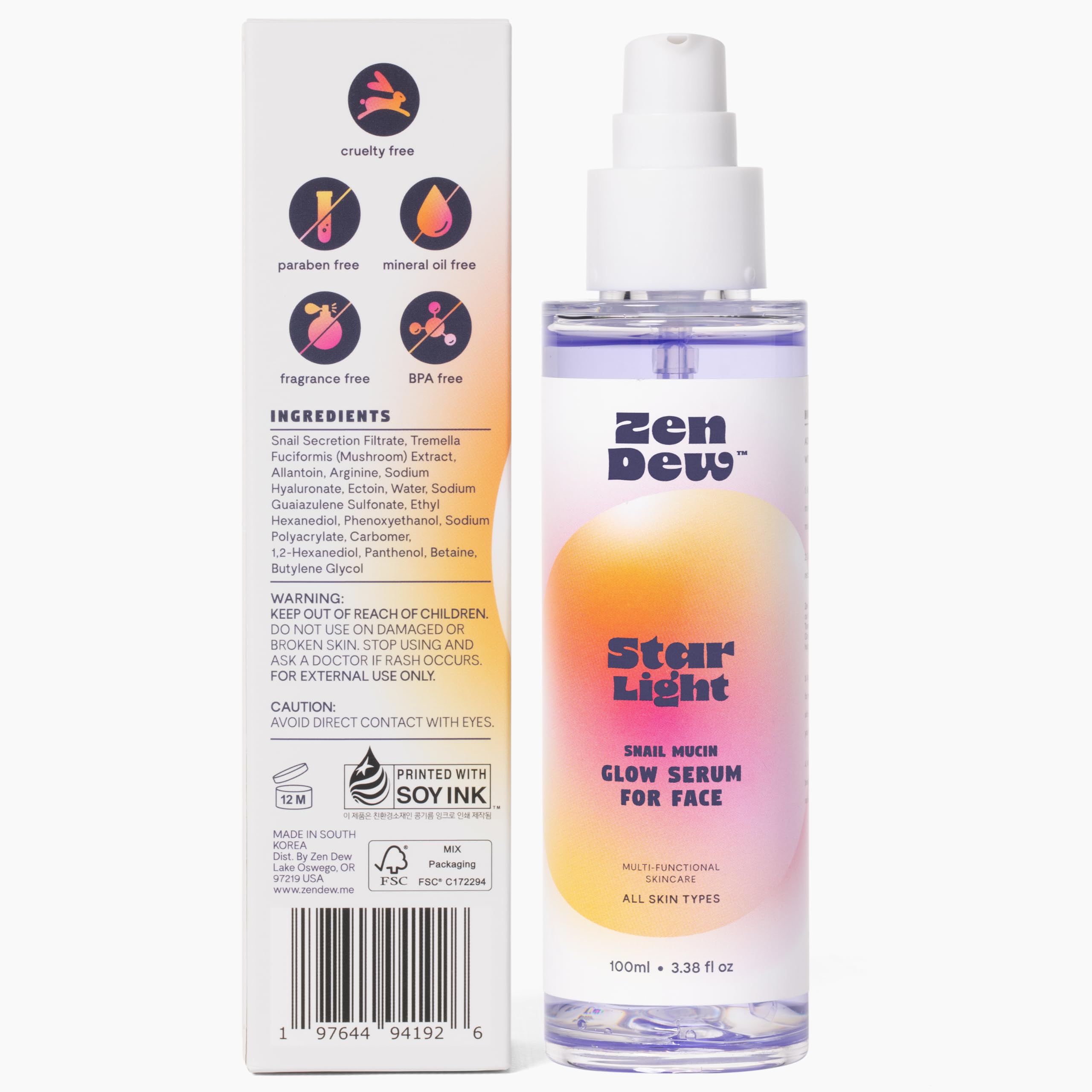Zen Dew Star Light cruelty-free label signaling ethical skincare.