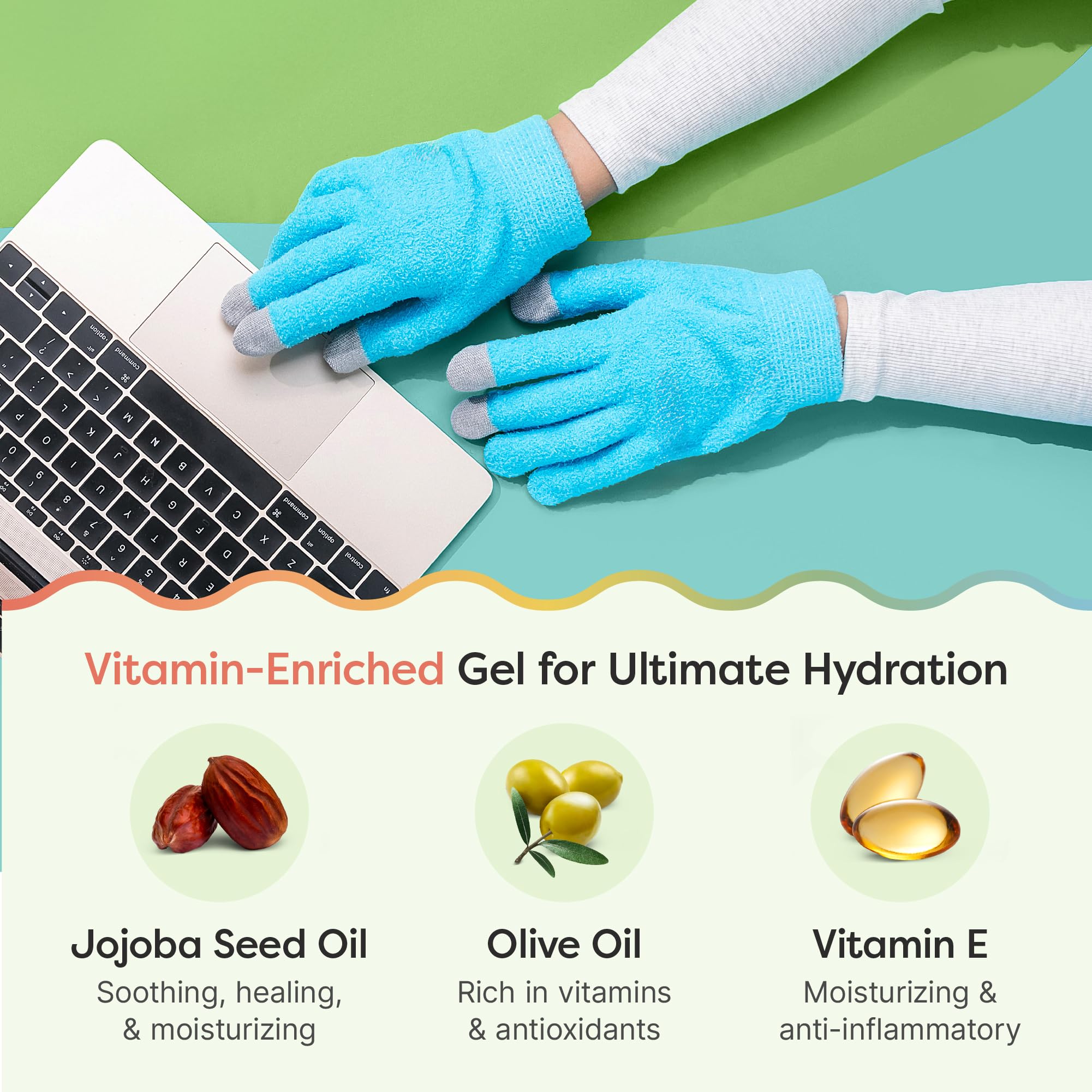 ZenToes Moisturizing Gloves media tips close-up showing touchscreen compatibility.
