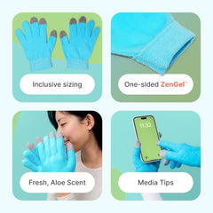 ZenToes Moisturizing Gloves on hand top view highlighting gel lining for hydration.