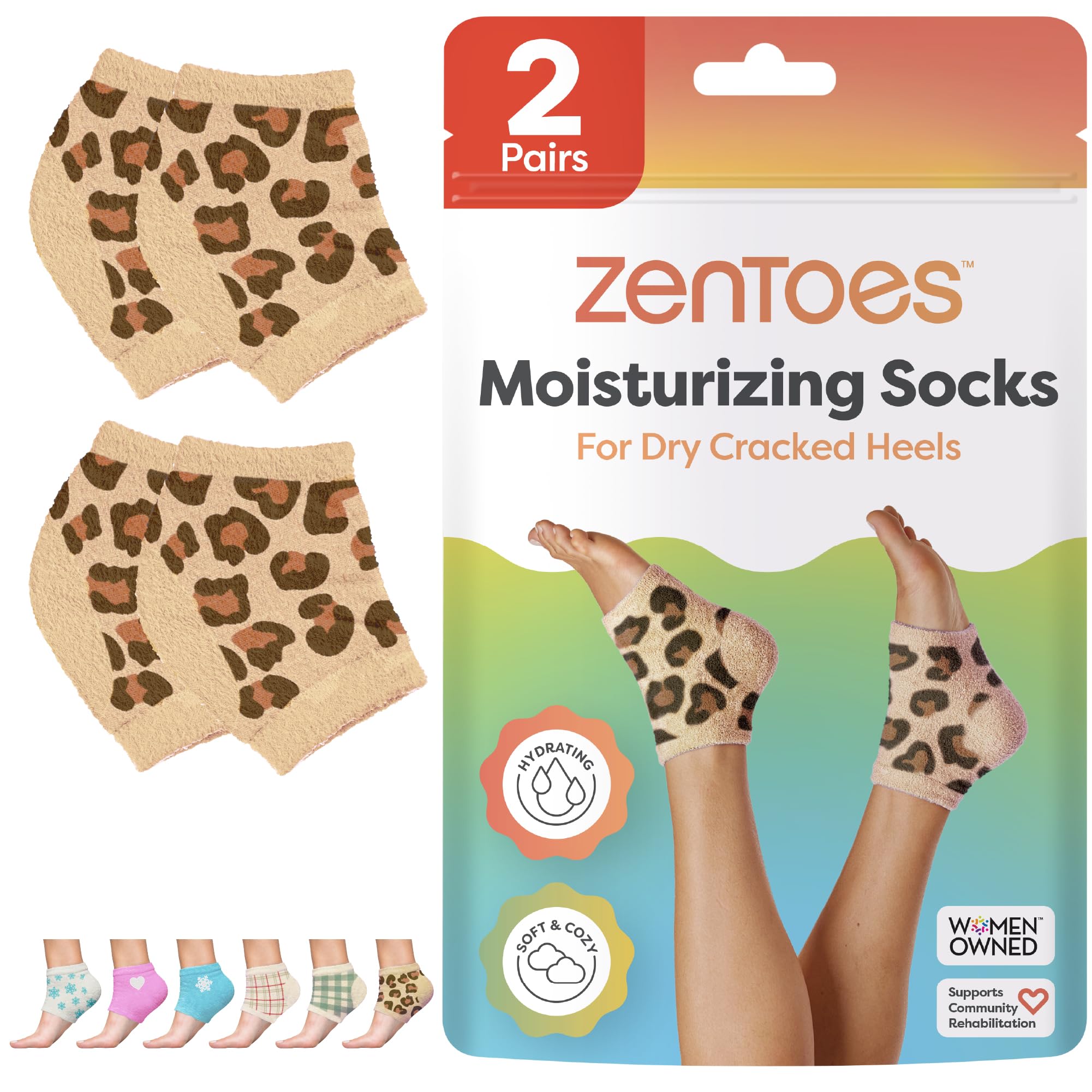 ZenToes Moisturizing Socks with open-toe design for overnight heel repair and hydration.
