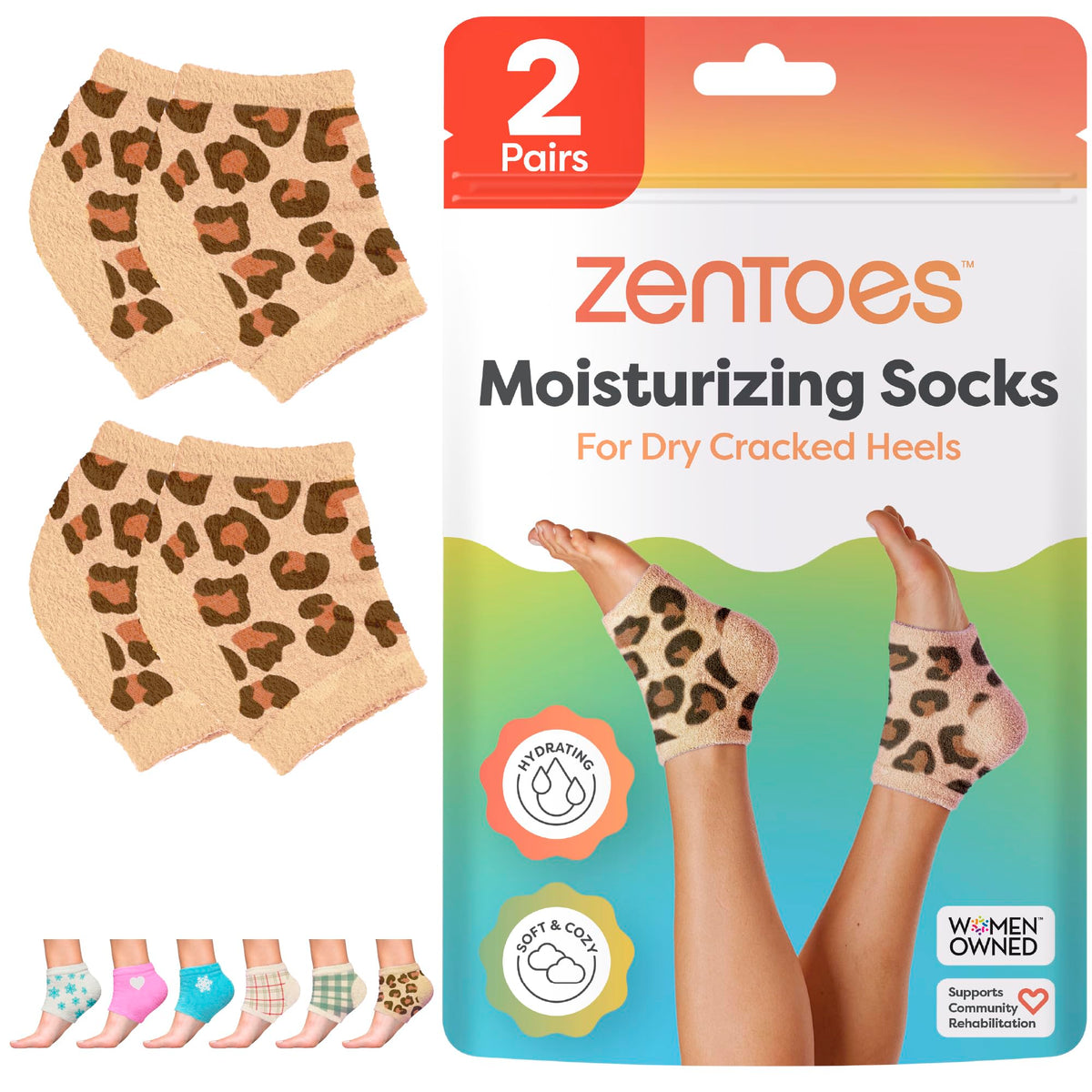ZenToes Moisturizing Socks with open-toe design for overnight heel repair and hydration.