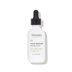 Zenagen Densifying Hair Serum bottle closeup shows lightweight non greasy formula