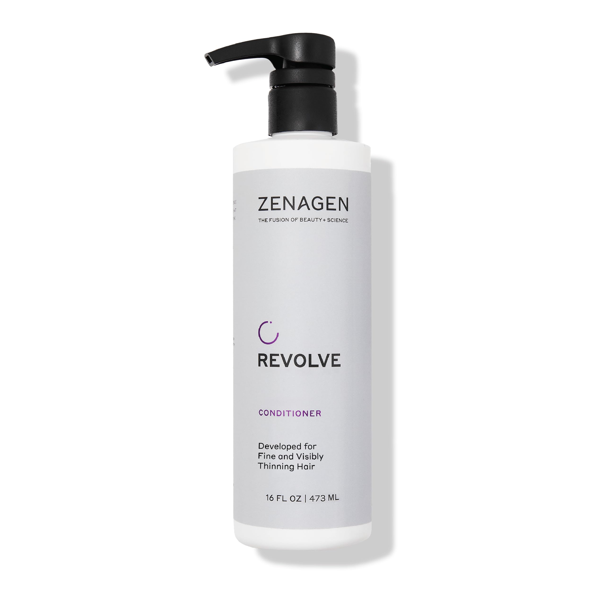 Zenagen Revolve Conditioner bottle shows lightweight conditioning for scalp health and fuller-looking hair.
