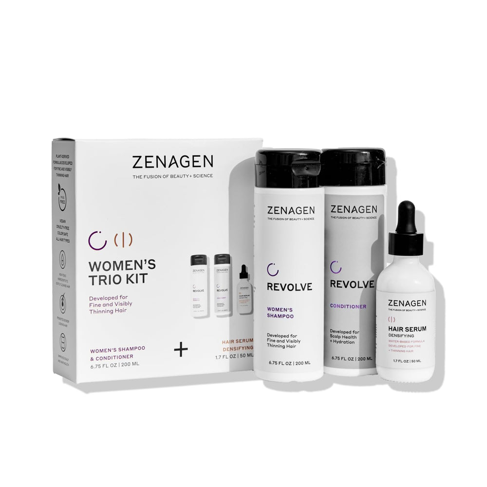 Zenagen Revolve Women's Shampoo bottle for gentle cleanse of fine, thinning hair.