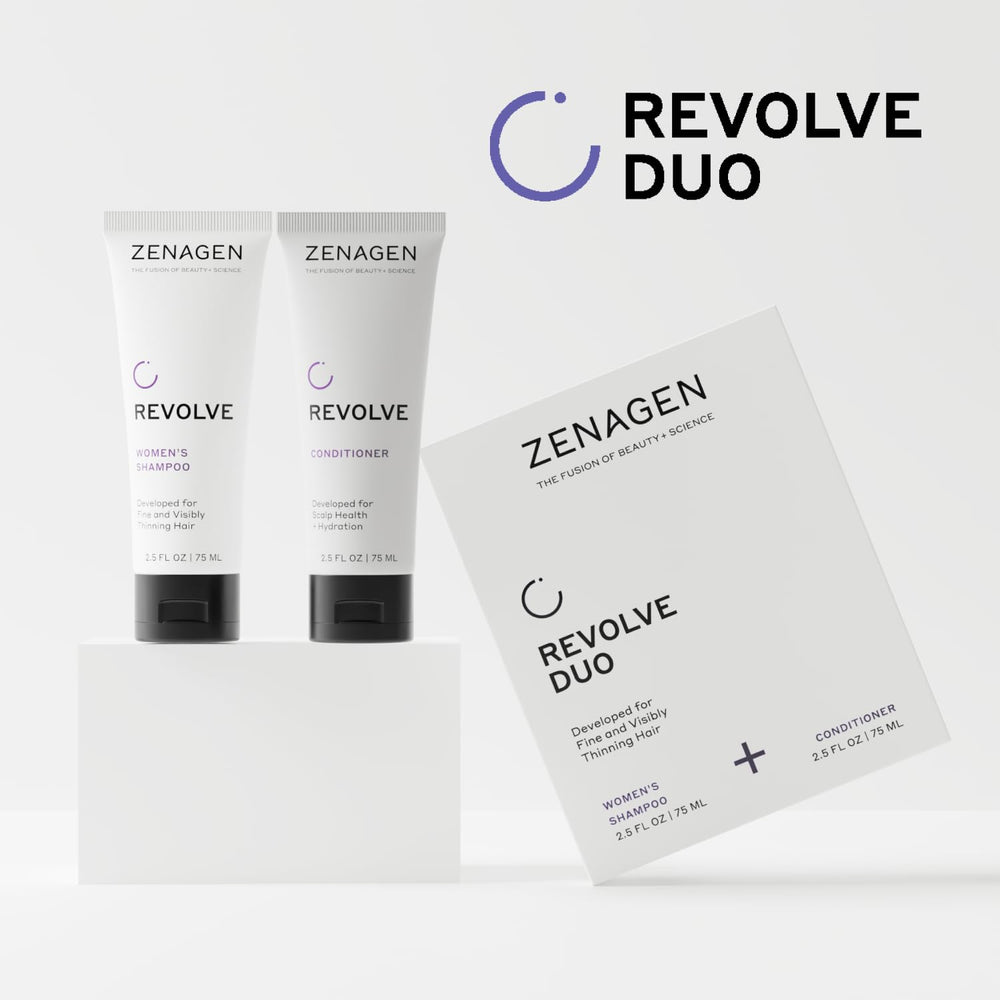 Zenagen Revolve women's travel kit packaging on a vanity for easy packing.