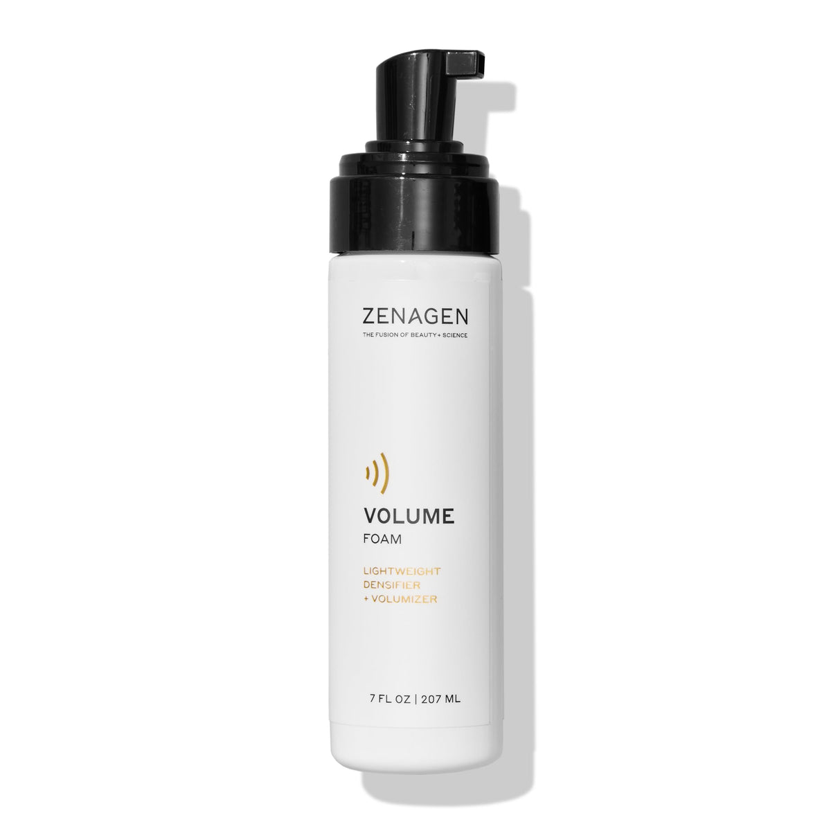 Zenagen Volume Foam bottle and label showcasing lightweight volumizing formula for all hair types.