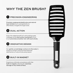 Zenagen Zen Brush White works on all hair types for smooth detangling across textures.