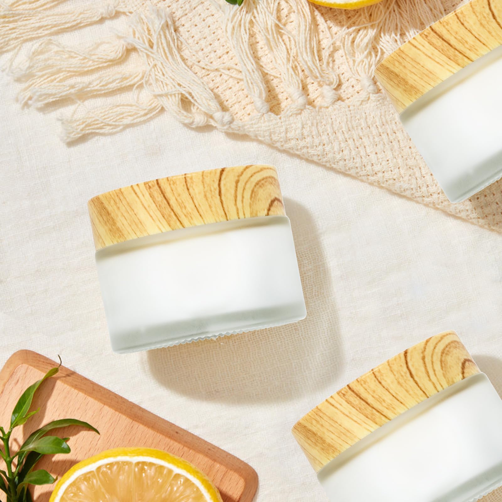 ZENFUN frosted glass jars closeup with lids showing premium sealing