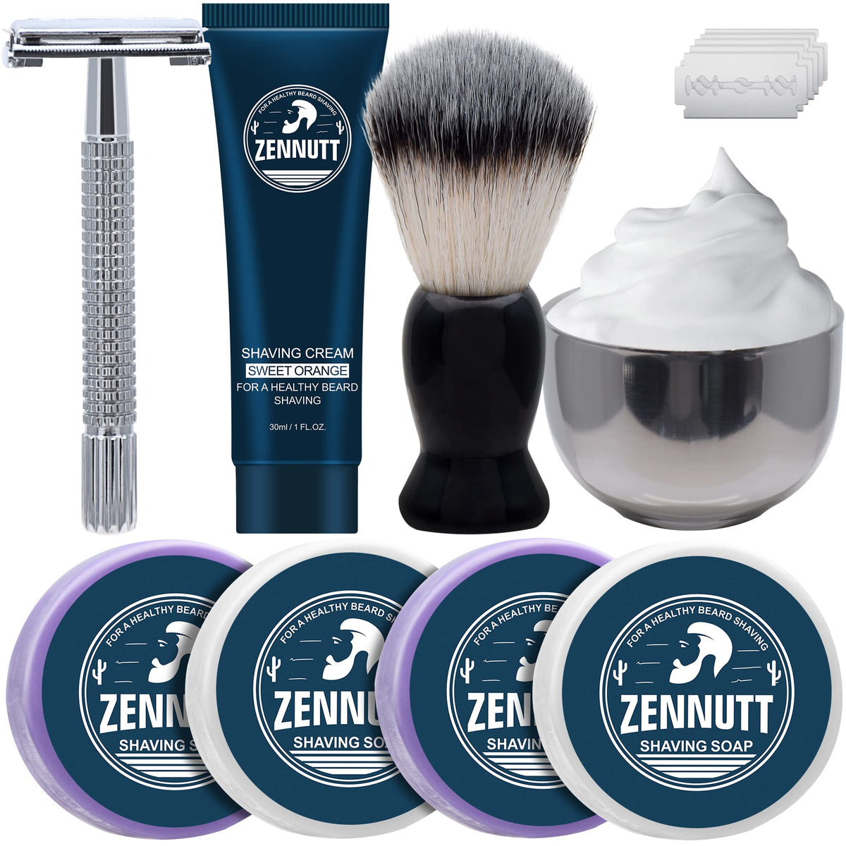 ZENNUTT shaving soap pack variety with citrus and sandalwood scents for daily grooming.