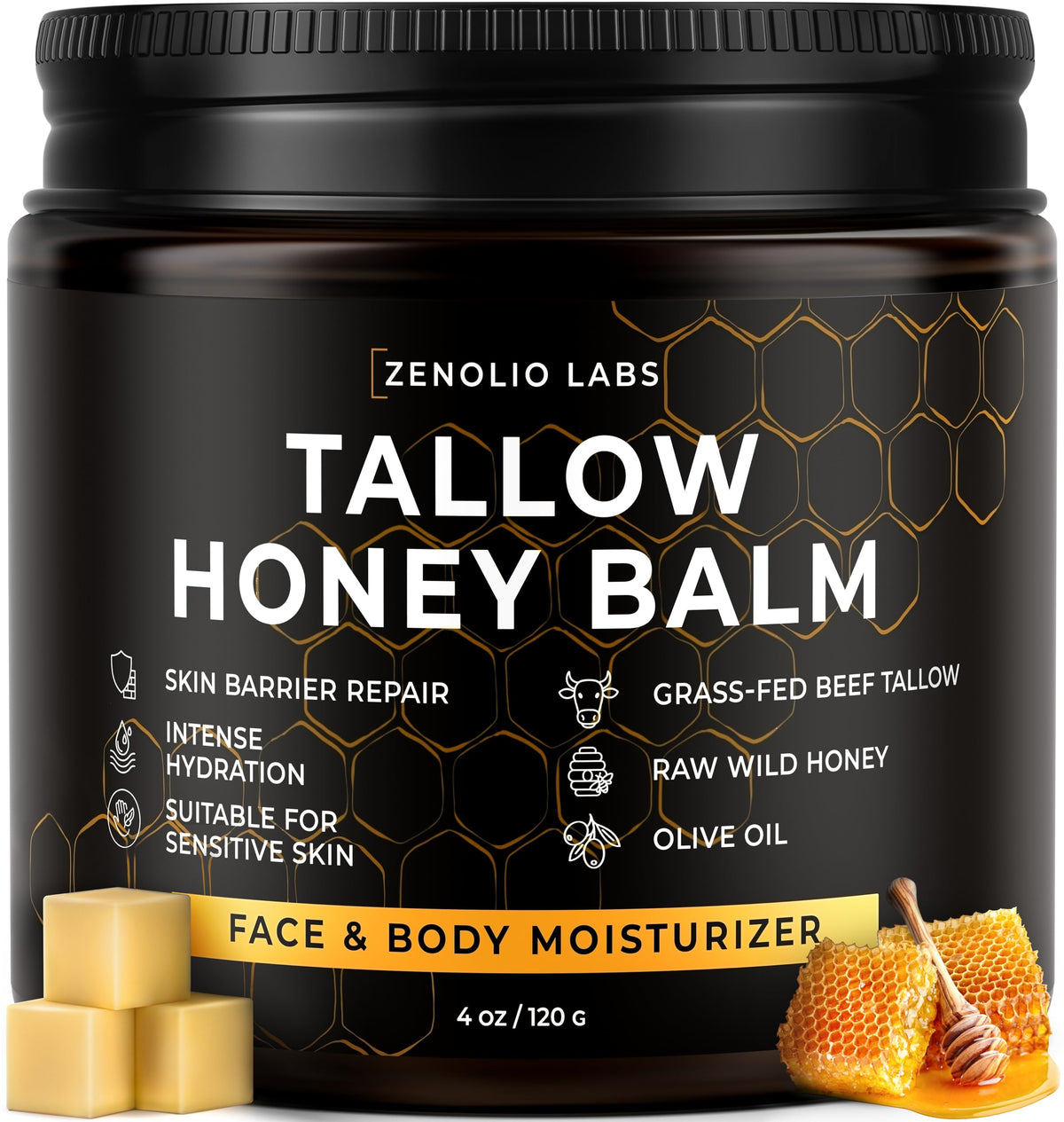 Zenolio Labs beef tallow face jar closeup highlighting natural nourishment for sensitive, dry skin