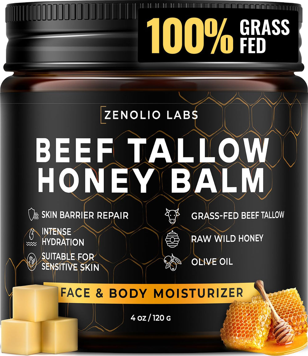 Zenolio Labs beef tallow face jar closeup highlighting natural nourishment for sensitive, dry skin
