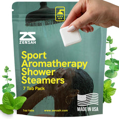 Zensah Sport Shower Steamer close-up with eucalyptus-menthol for refreshing aromatherapy.