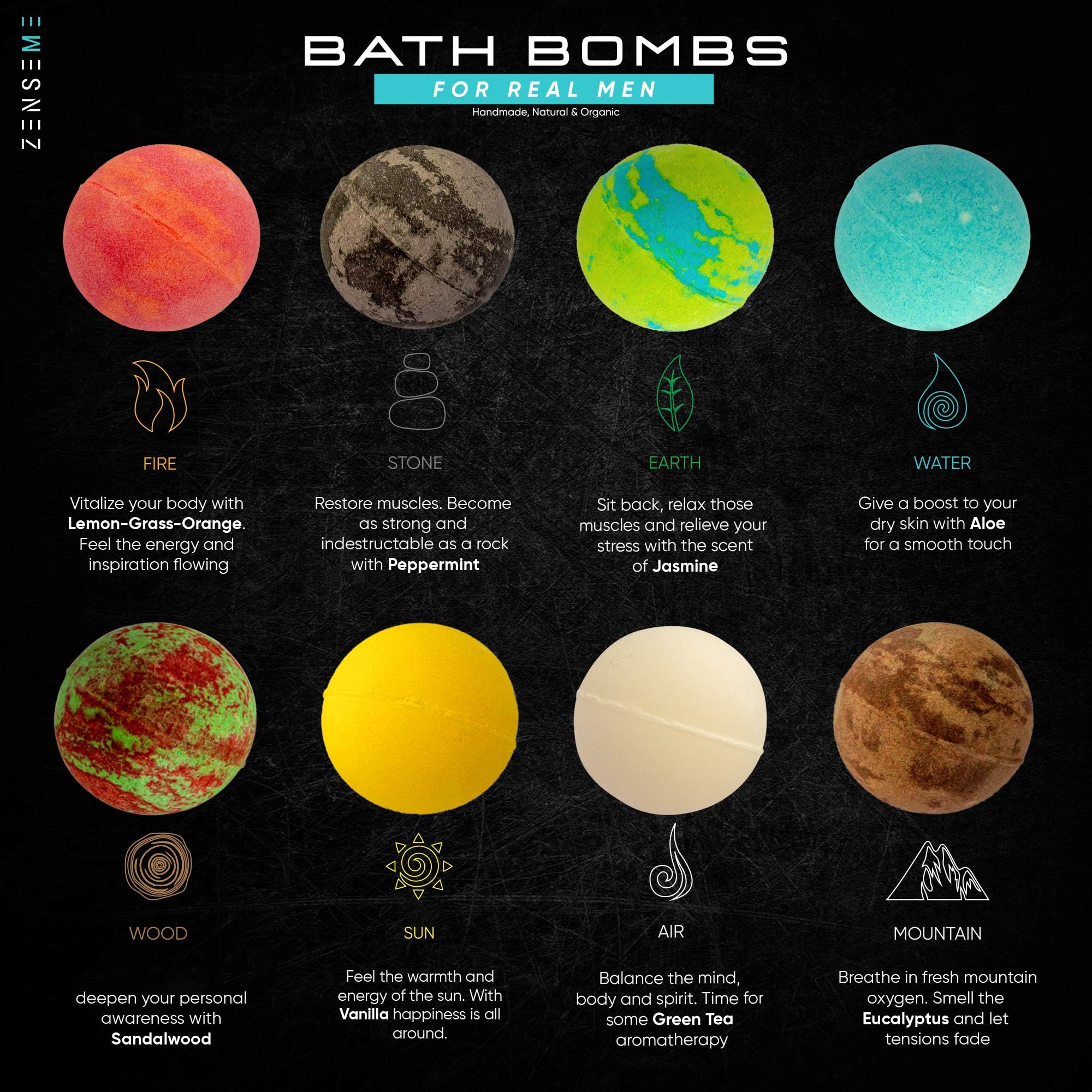 ZenseMe peppermint bath bomb refreshing energy and muscle comfort