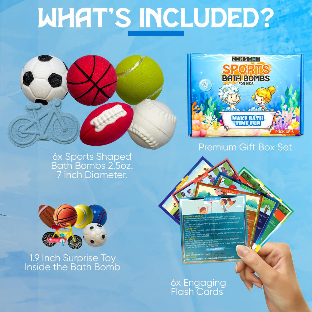ZenseMe Sports Bath Bombs toy inside view showing a hidden surprise to spark active play
