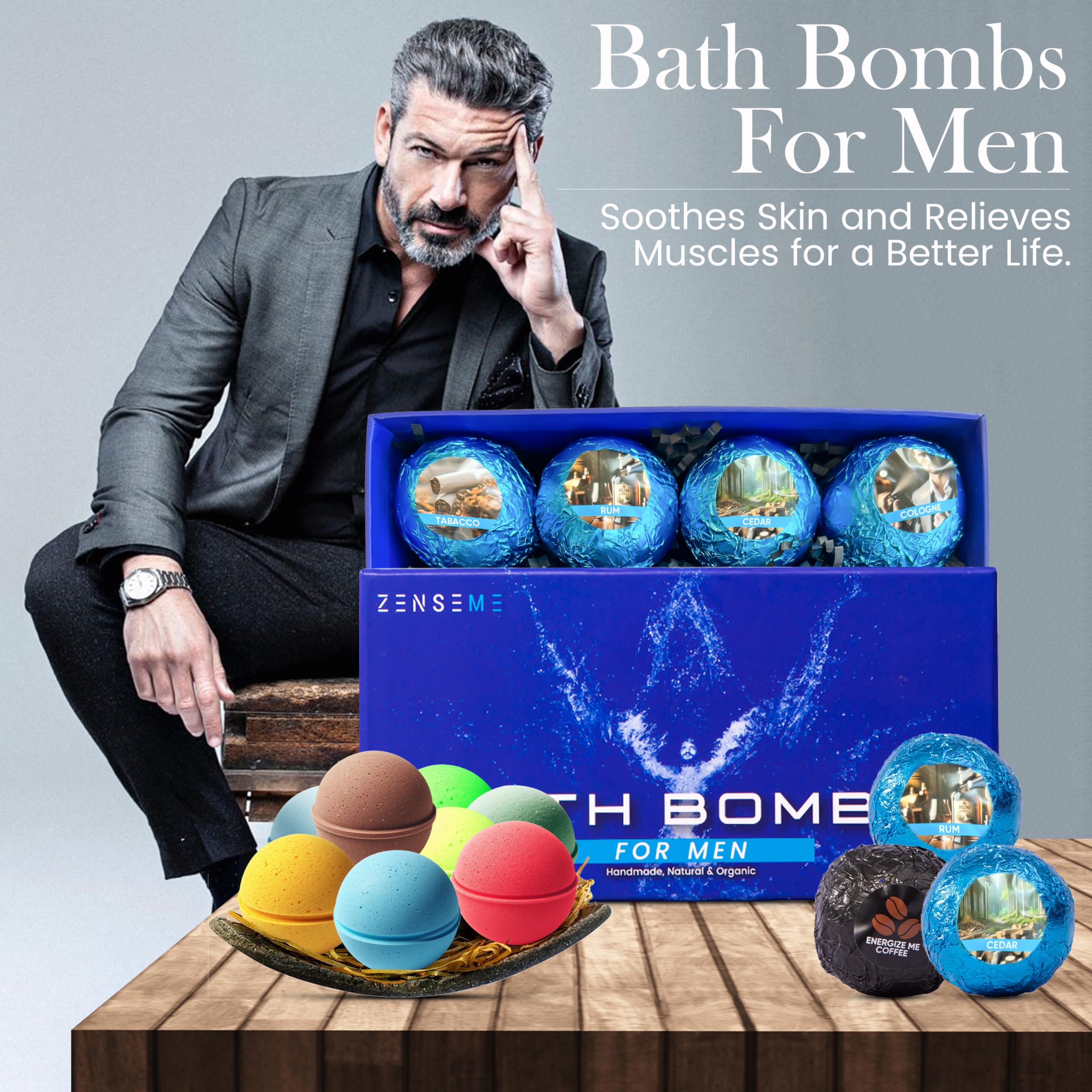 ZenseMe bath bomb coffee – energizing scent and skin-softening hydration.